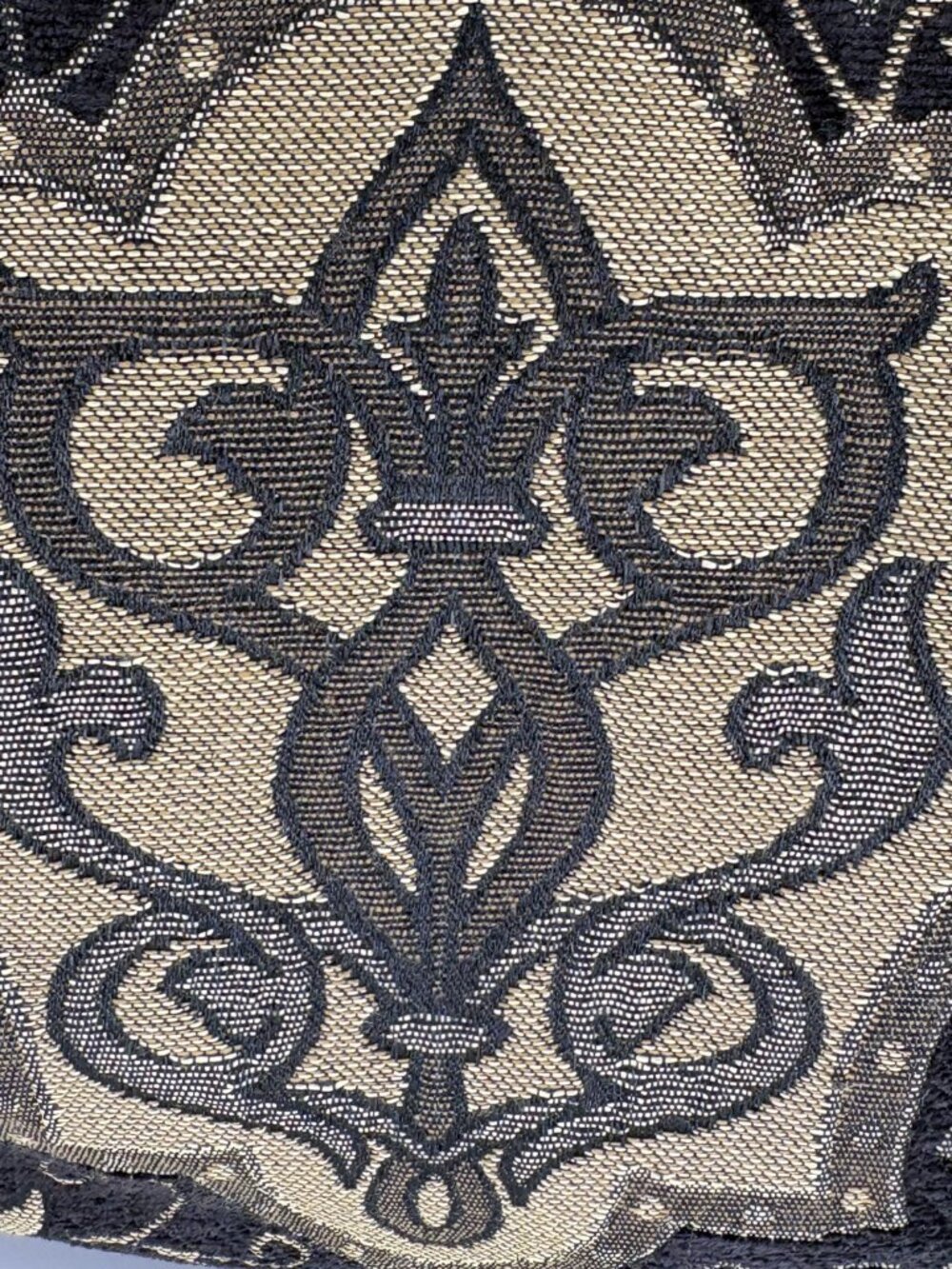 Baroque Tapestry Fleur De Lis Studded Tote Bag Black Gold Faux Leather - Picture 12 of 13